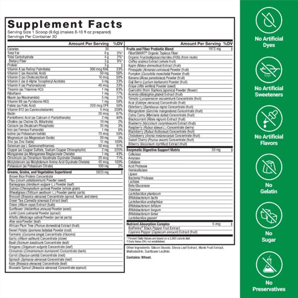 Smarter Greens polvo sin sabor con superalimentos vitalidad
