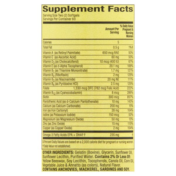Softgels fáciles de tragar sin gluten ni colores artificiales
