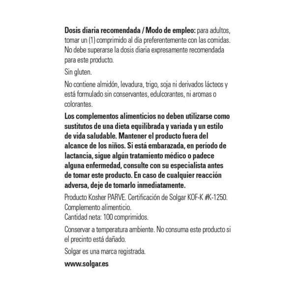 Informacion nutricional Solgar Vitamina C 1000 mg