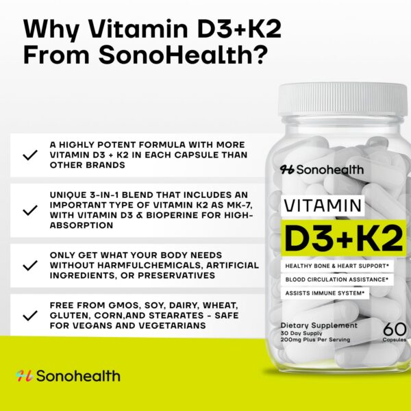 Frasco de Vitamina D3 + K2 con BioPerine en estante