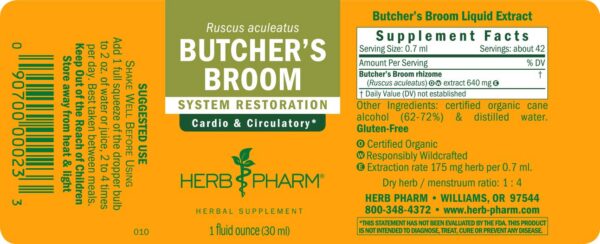 Soporte cardiovascular extracto líquido de ruscus Herb Pharm