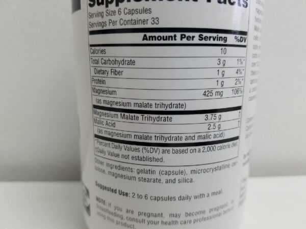 Posterior de la caja Source Naturals Magnesio Malato