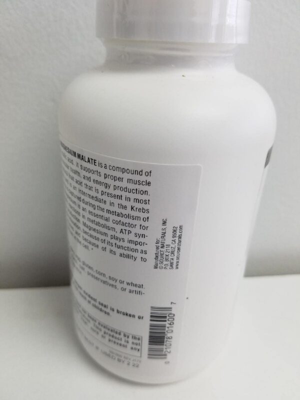 Frasco y etiqueta de Source Naturals Magnesio Malato