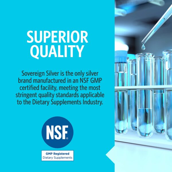 Frasco de vidrio con etiqueta Sovereign Silver Hydrosol 16 oz