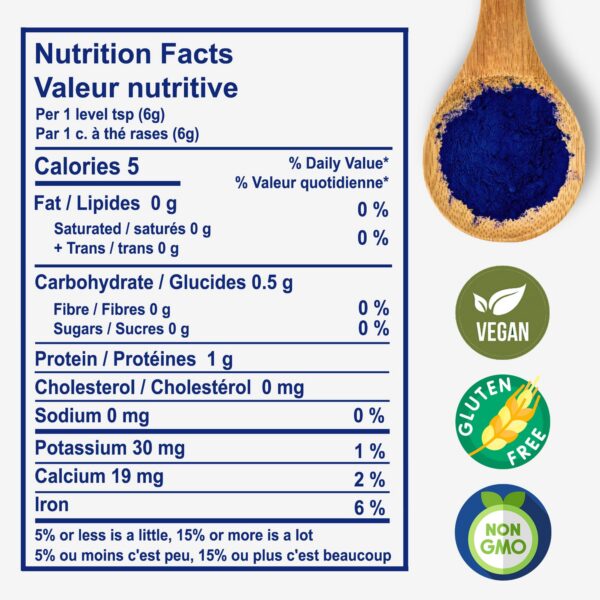 Spirulina azul polvo superalimento antioxidante vegano