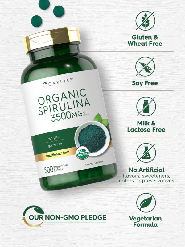 Spirulina en tabletas veganas con ingredientes naturales