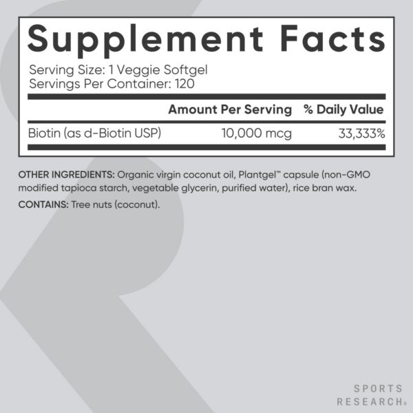 Caja posterior Sports Research suplemento biotina 120 softgels