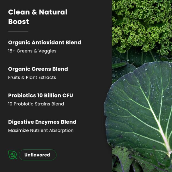 NutraChamps Super Greens polvo verde en vidrio