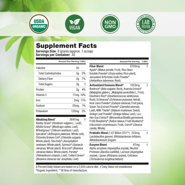 Super greens orgánico certificado para estilo de vida saludable