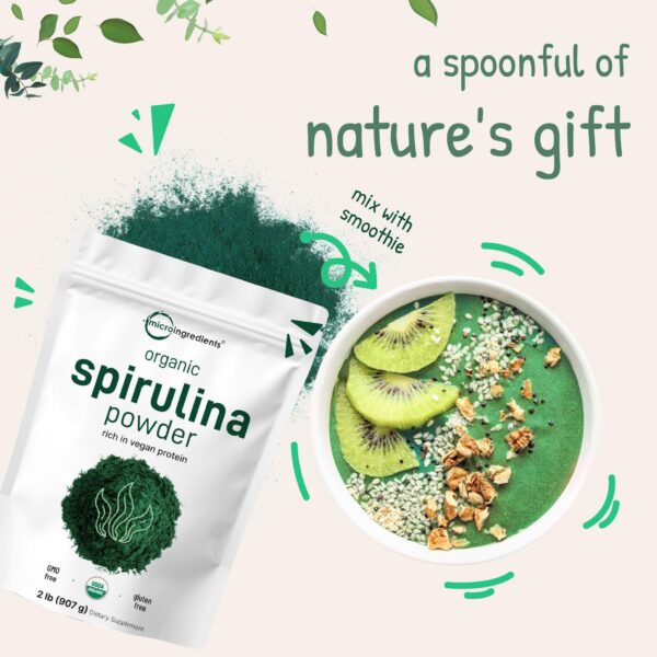 Superalimento polvo espirulina sin rellenos en empaque