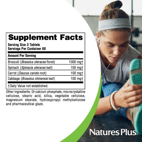 Vista lateral frasco Vegetales Mixtos Natures Plus 180 tabletas