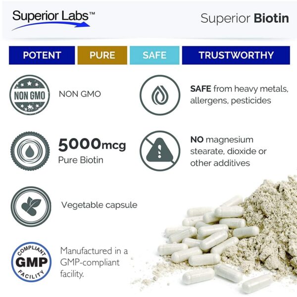 Superior Labs cápsulas de biotina natural 120 unidades 5000 mcg