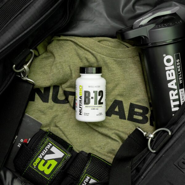 Suplememento vegano NutraBio Methyl B-12 energia y salud