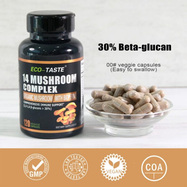 Suplemento 14 hongos ECO-TASTE cápsula abierta