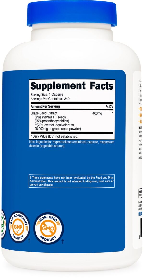 Suplemento 28,000 mg extracto de semilla de uva Nutricost 240 cápsulas