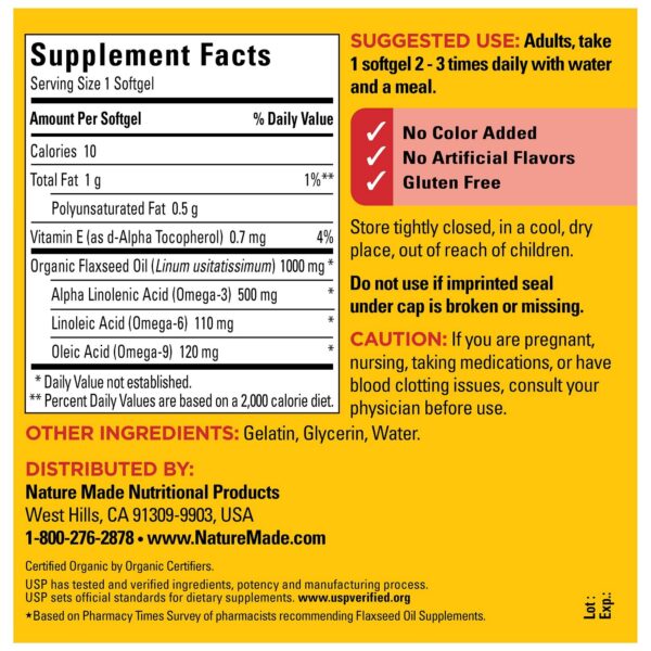 Suplemento de aceite de linaza Nature Made para salud cardiovascular