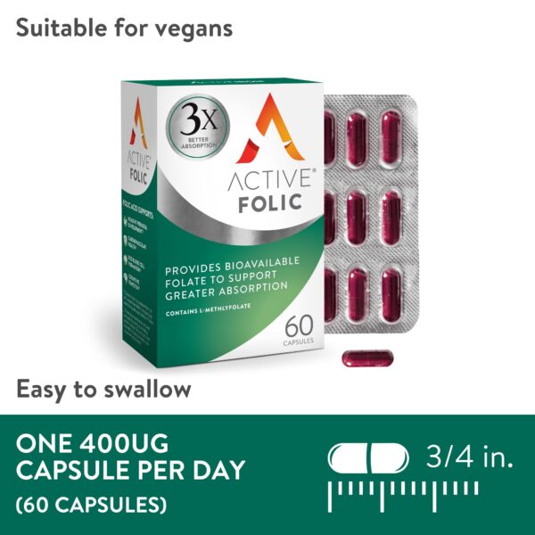 Suplemento ácido fólico sin gluten y sin azúcar Active Folic