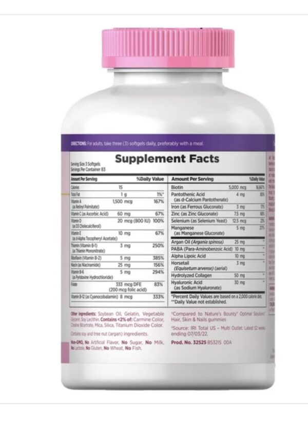 Suplemento con ácido hialurónico y aceite de argán Nature's Bounty