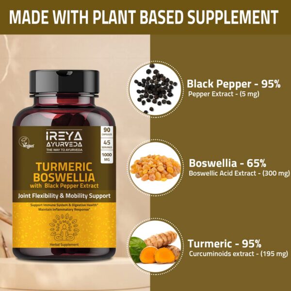 Suplemento antiinflamatorio Boswellia con cúrcuma y Bioperine