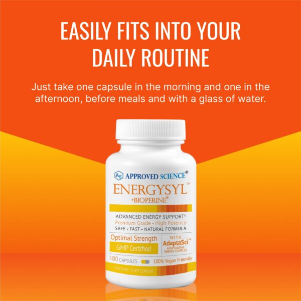 Suplemento Approved Science Energysyl sin cafeína frasco y cápsulas