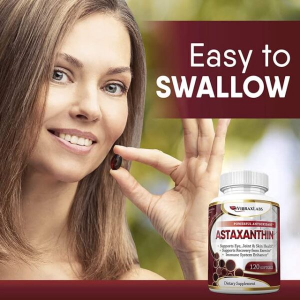 Suplemento astaxantina 10mg para piel, ojos y energía en frasco de 120