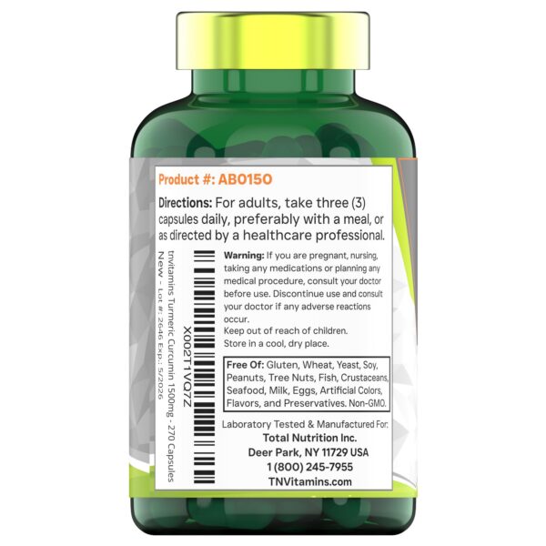 Suplemento ayurveda cúrcuma curcumina pimienta negra TNVitamins