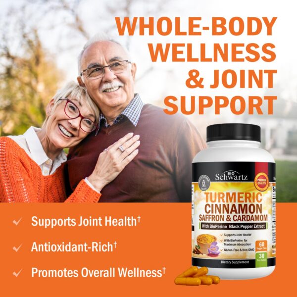 Suplemento BioSchwartz cúrcuma azafrán canela cardamomo