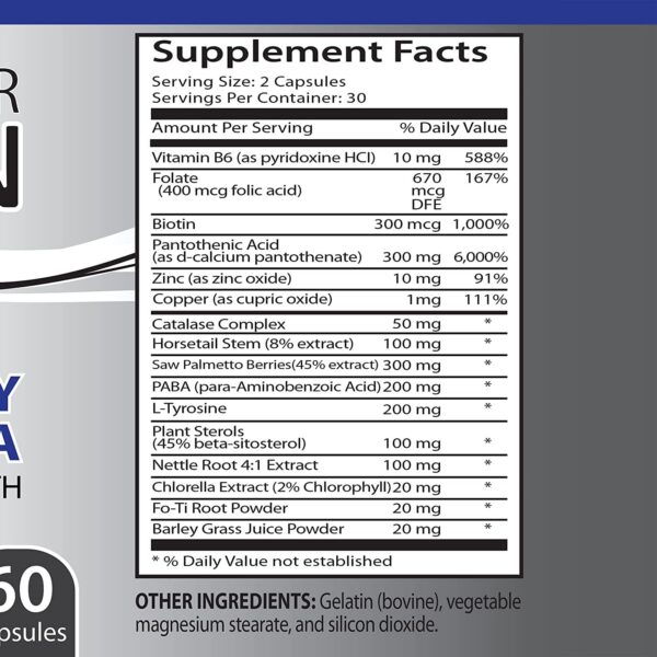 Cápsulas suplemento con biotina para restaurar color natural de cabello