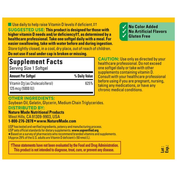 Suplemento cápsulas blandas vitamina d3 nature made