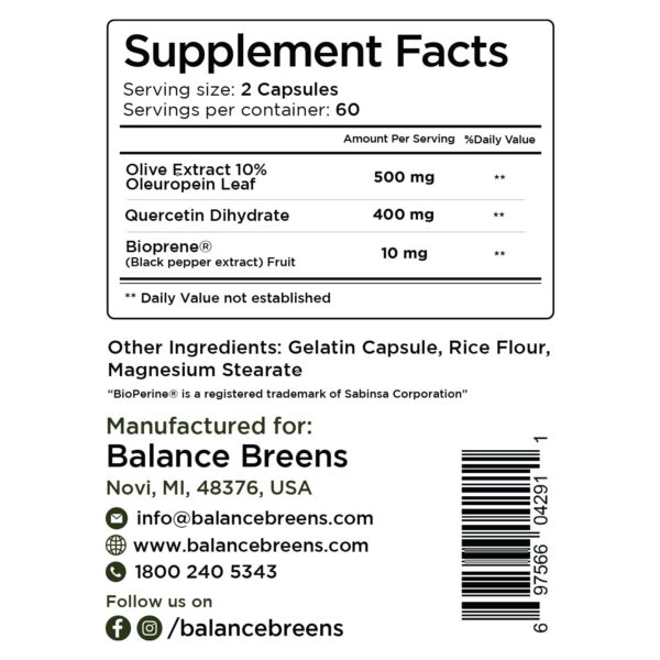 Suplemento en cápsulas extracto hoja de olivo con Bioperina