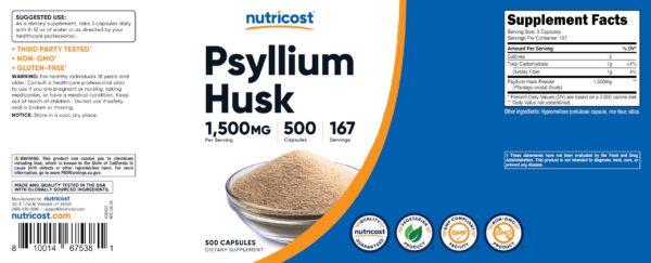Suplemento en cápsulas Nutricost psyllium 500 unidades