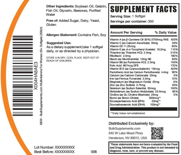 Suplemento completo mujeres 50plus cápsulas BulkSupplements