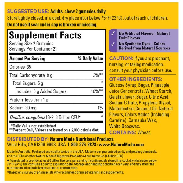 Suplemento digestivo Nature Made probióticos gomitas ultra potencia
