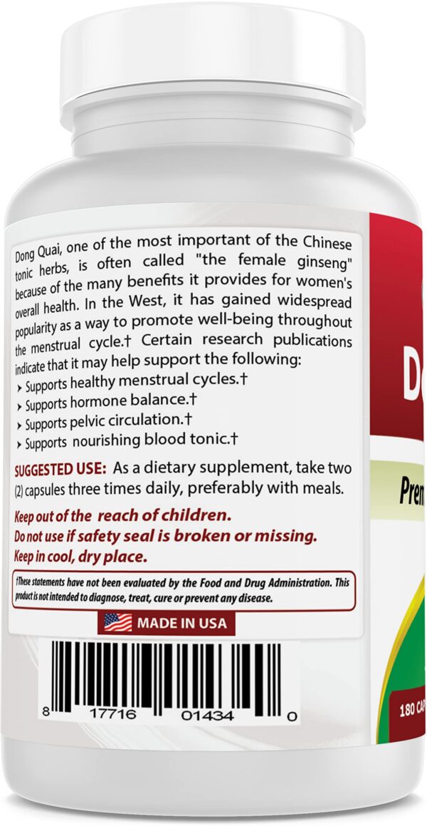 Suplemento Dong Quai para salud femenina 180 cápsulas