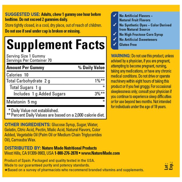 Suplemento para Dormir Melatonina 5mg - Sin Gluten