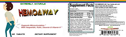 Suplemento EXTREMELY NATURALS HEMOAWAY 60 tabletas para hemorroides