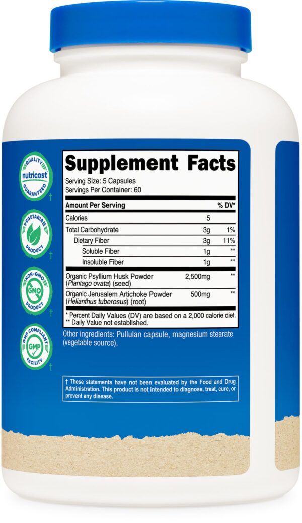 Suplemento de fibra prebiótica Nutricost con psyllium y topinambur