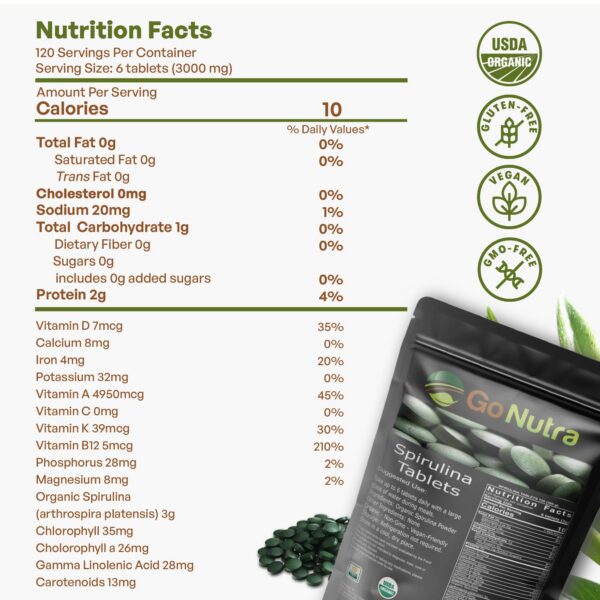 Suplemento Go Nutra espirulina orgánica alta concentración