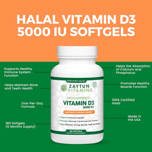 Suplemento Halal vitamina d3 5000 IU 180 cápsulas blandas