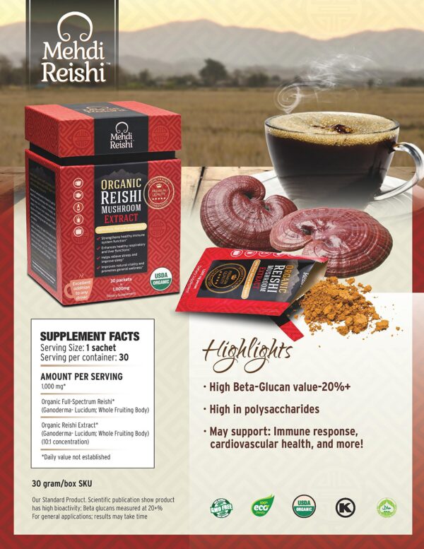 Suplemento de hongo Reishi orgánico Mehdi Reishi