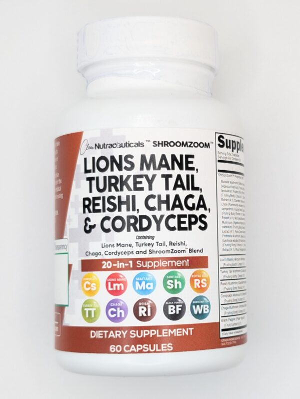 Version 1.0.0 Cápsulas de suplemento Clean Nutraceuticals Lions Mane 20-en-1