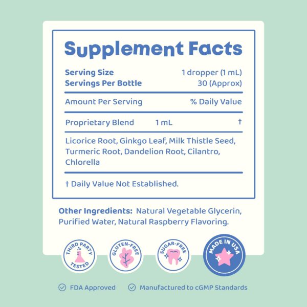 Suplemento infantil líquido JoySpring para detox y mejora de enfoque