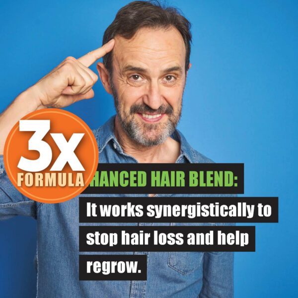 Suplemento con ingredientes para crecimiento capilar y salud masculina