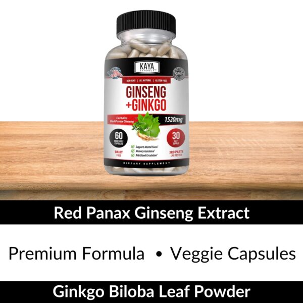 Suplemento Kaya Naturals Ginseng y Ginkgo presentación frontal
