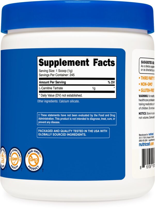 Suplemento de L-Carnitina Nutricost para energía y oxidación de grasas