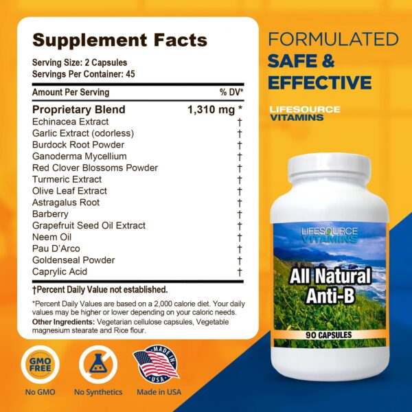 Suplemento Lifesource Anti-B extracto equinácea, ajo y cúrcuma