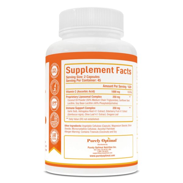 Suplemento liposomal vitamina c purey optimal contenido cápsulas