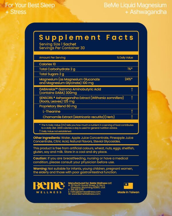 Suplemento líquido BeMe para relajación con glicinato de magnesio