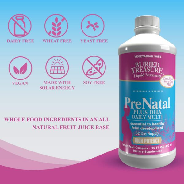 Suplemento líquido prenatal con dosis recomendada Buried Treasure Plus DHA
