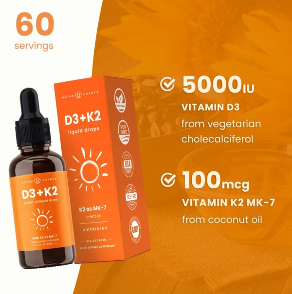 Suplemento líquido vitamina d3 k2 NutraChamps para sistema inmune
